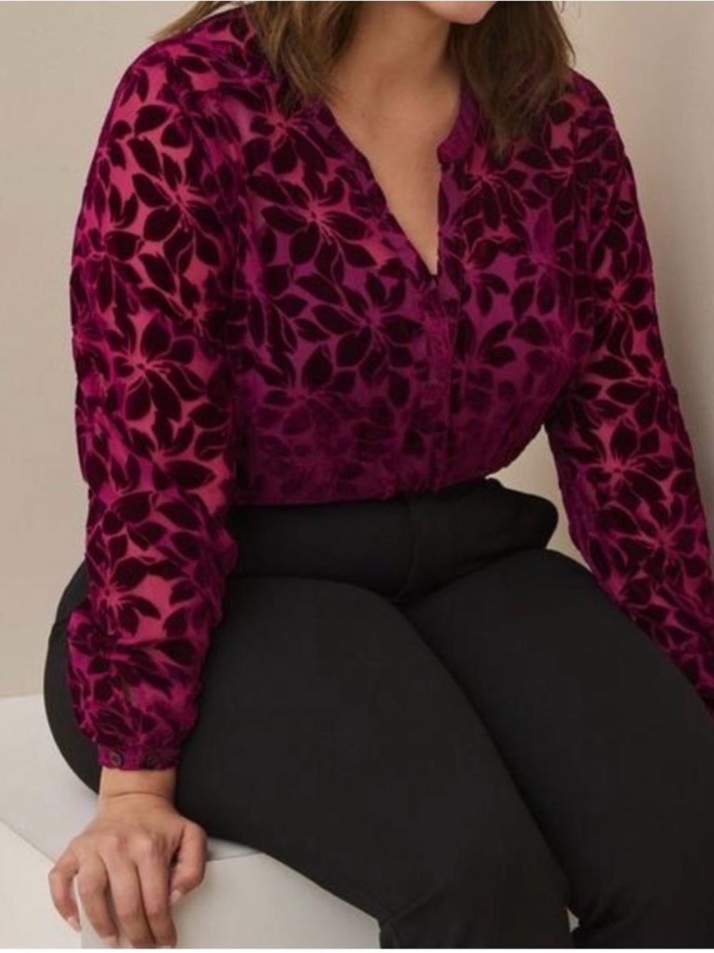 Plum Floral Velvet Blouse